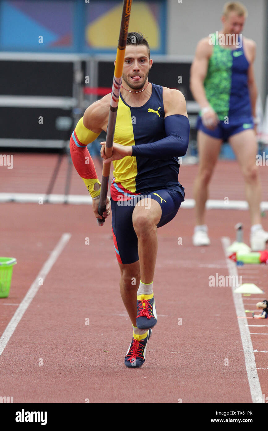 Valentin Lavillenie (France) competes in pole vault during the Ostrava