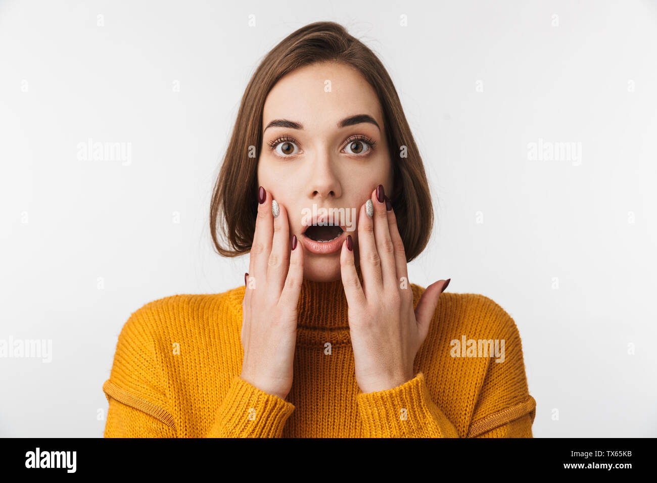 Shocked embarrassed young woman hires stock photography and images Alamy