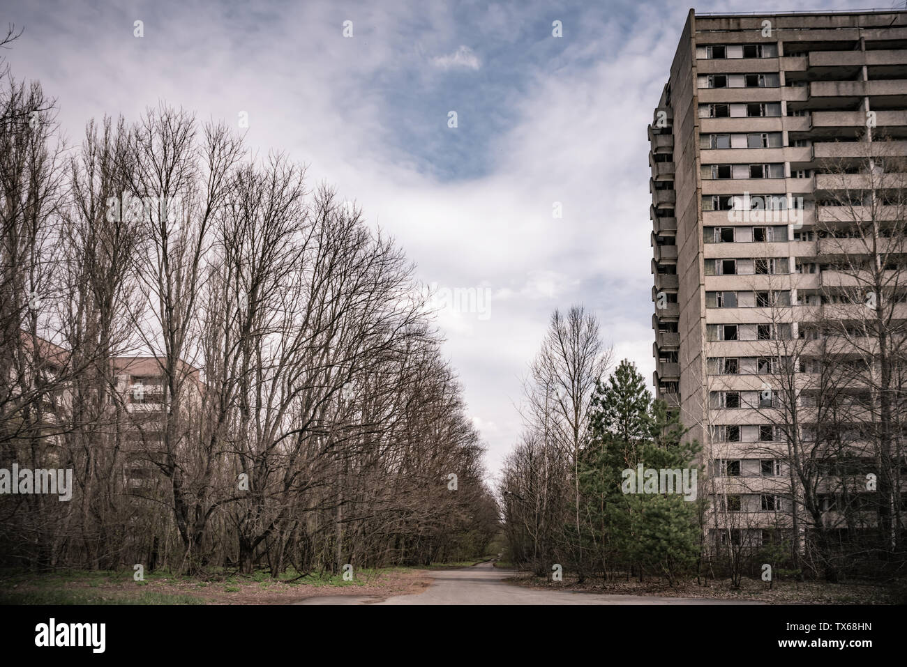 central square of abandoned town Pripyat Chernobyl exclusion zone Ukraine Stock Photo