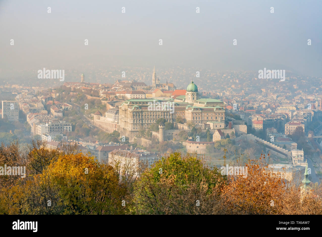 Afternoon aerial view of Buda Castle with Budapest cityscape at Hungary ...