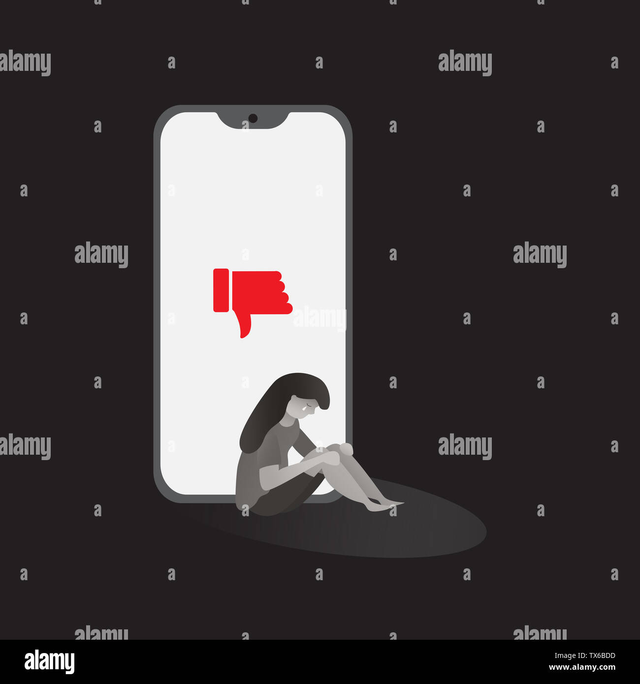 cyber bullying  phone with character feel sad  background graphic vector illustrations Stock Photo