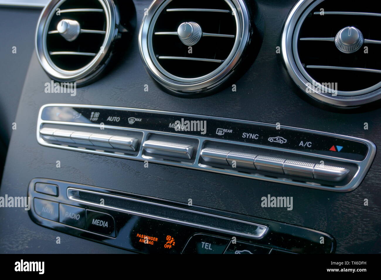 Centre console buttons in a car Stock Photo