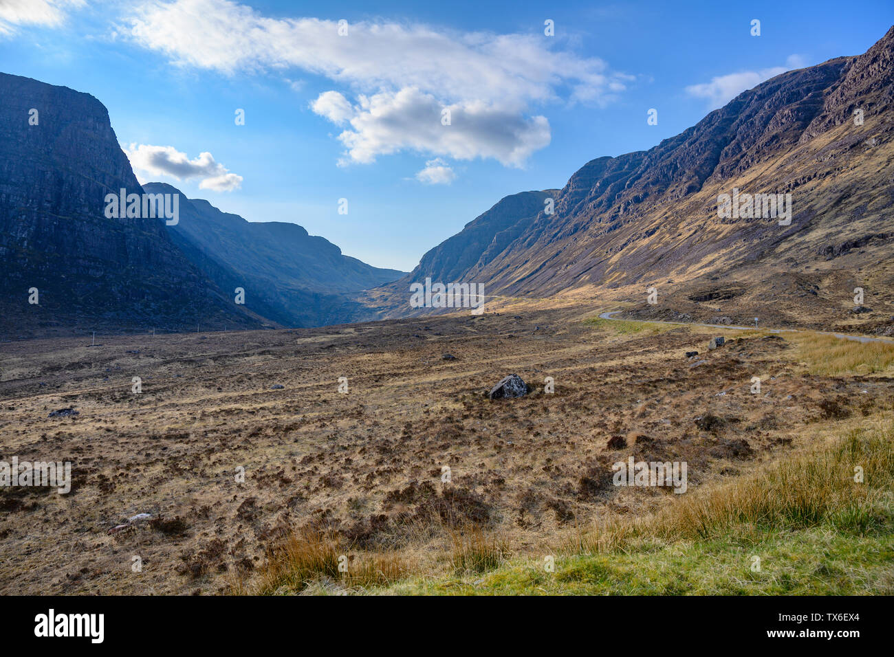 View from top of Bealach na ba pass from Applecross on West Coast of Scotland Stock Photo