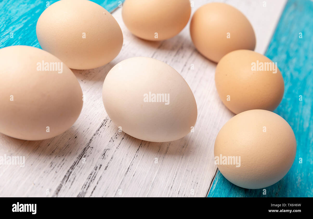 Fresh eggs on the table Stock Photo