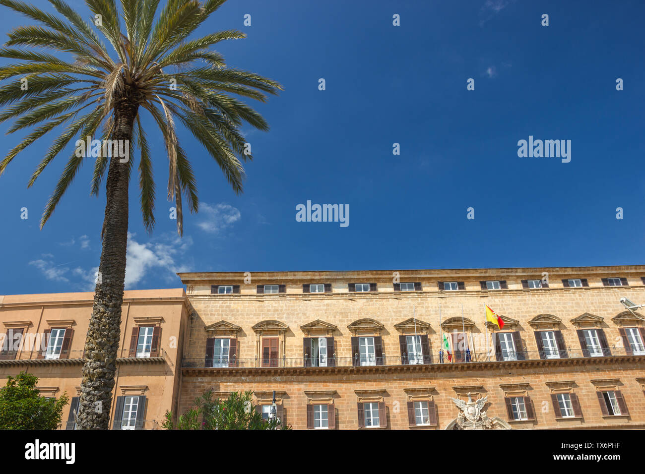 Front side of historic royal palace in Palermo Sicily, royal palace and