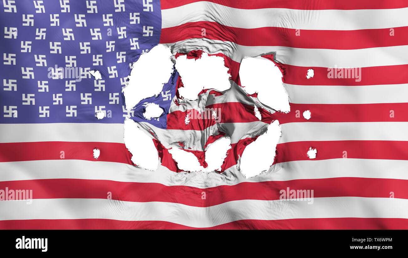 Holes in United States America Nazi flag Stock Photo