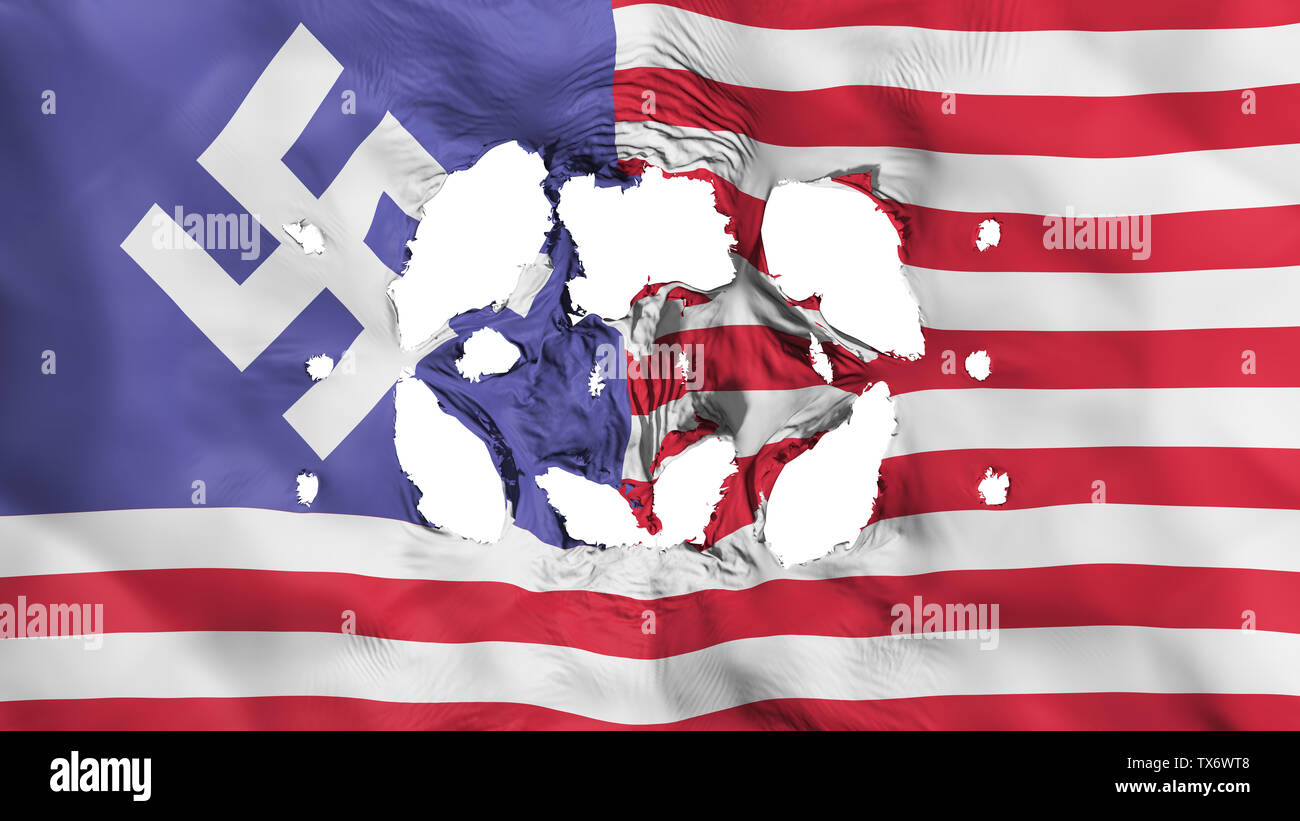 Holes in USA swastika flag Stock Photo