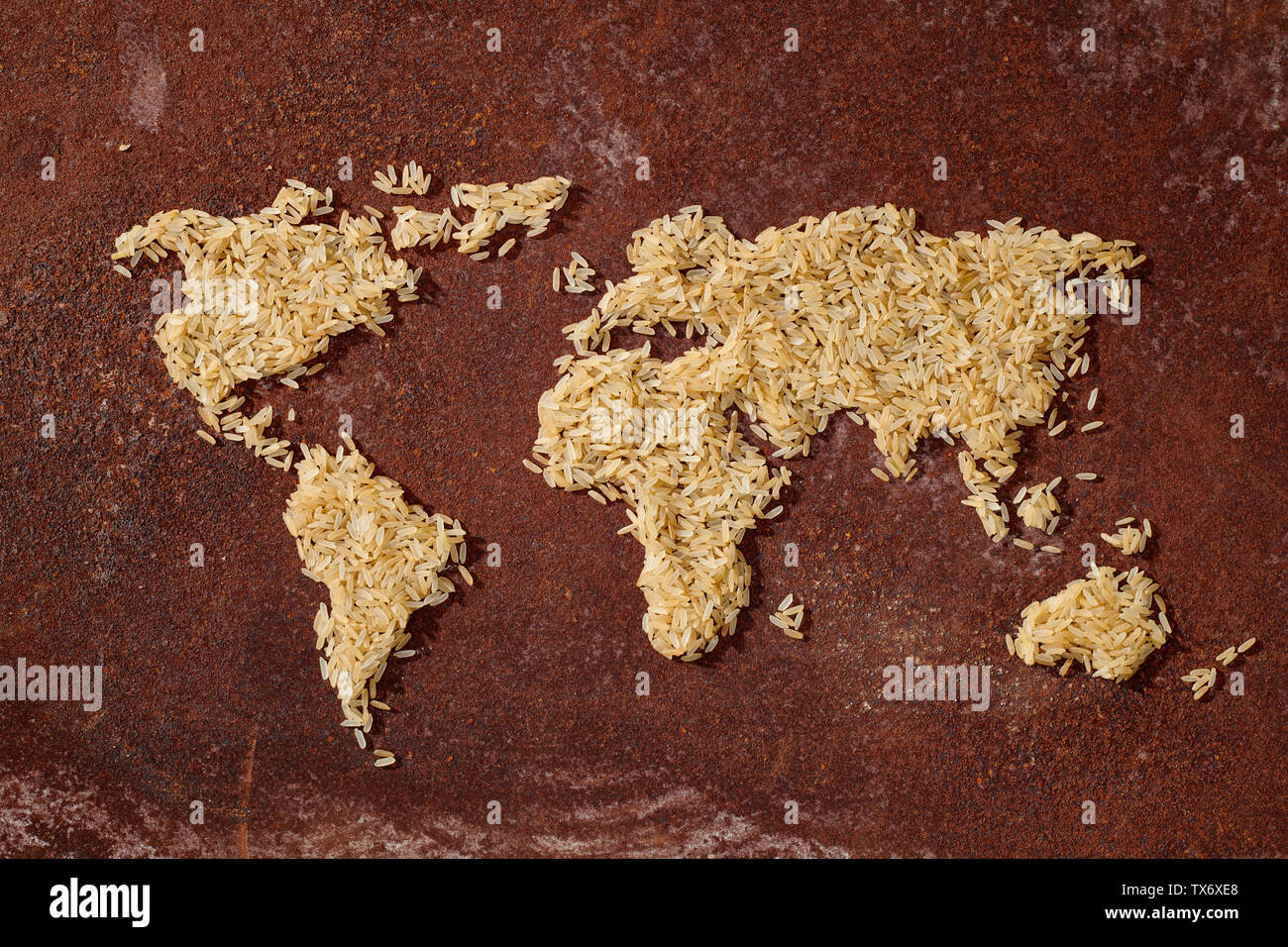 Map of the world in rice Stock Photo