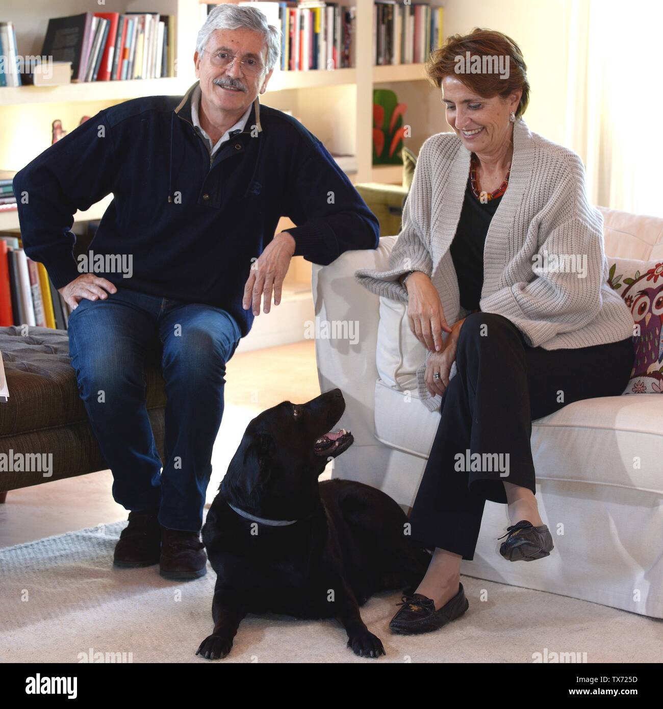 Former italian prime minister and minister of foreing affairs Massimo D'alema and his wife Linda Giuva in the house of their estate 'La Madeleine' whe Stock Photo