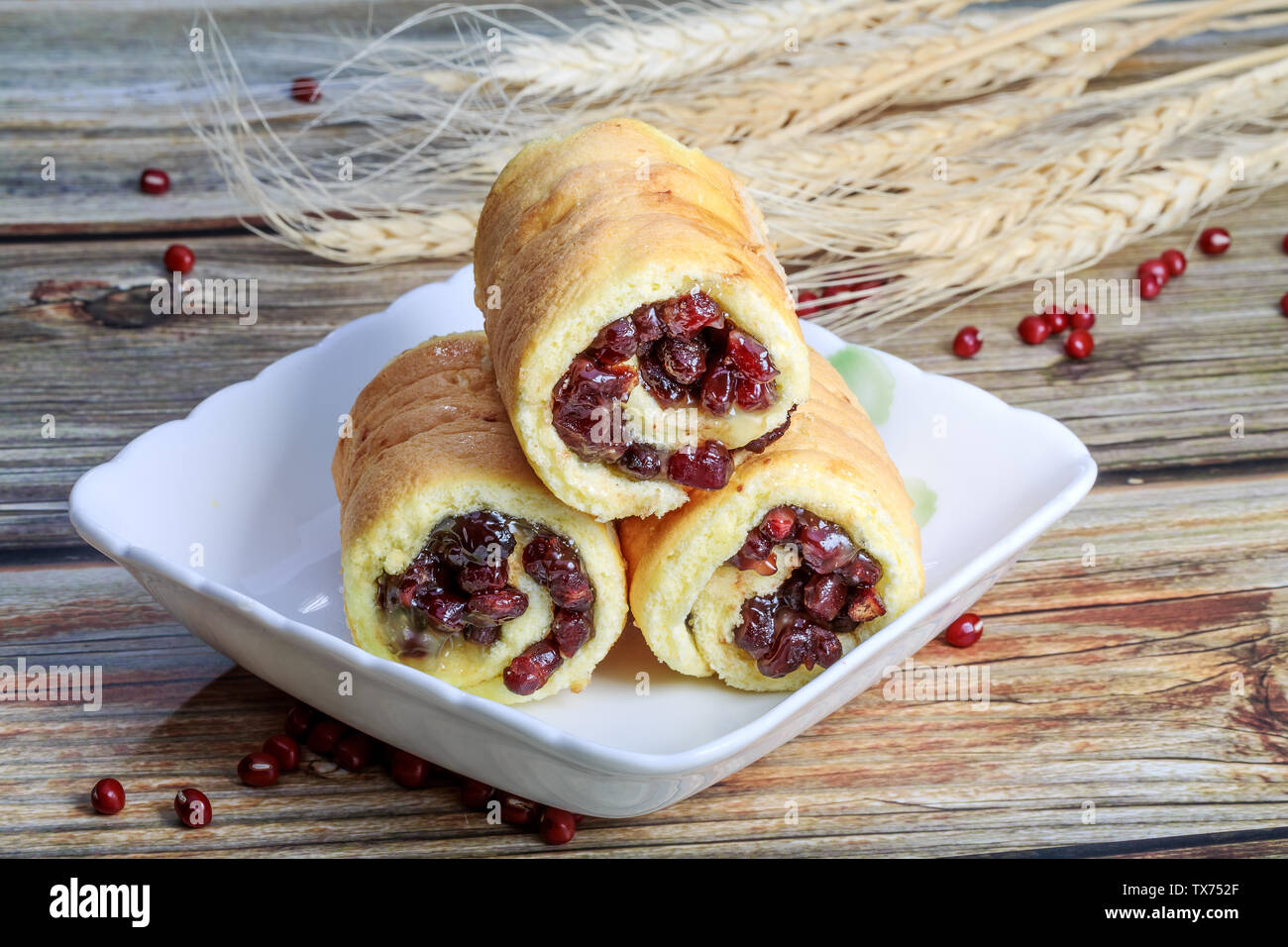 Red bean cake roll Stock Photo Alamy