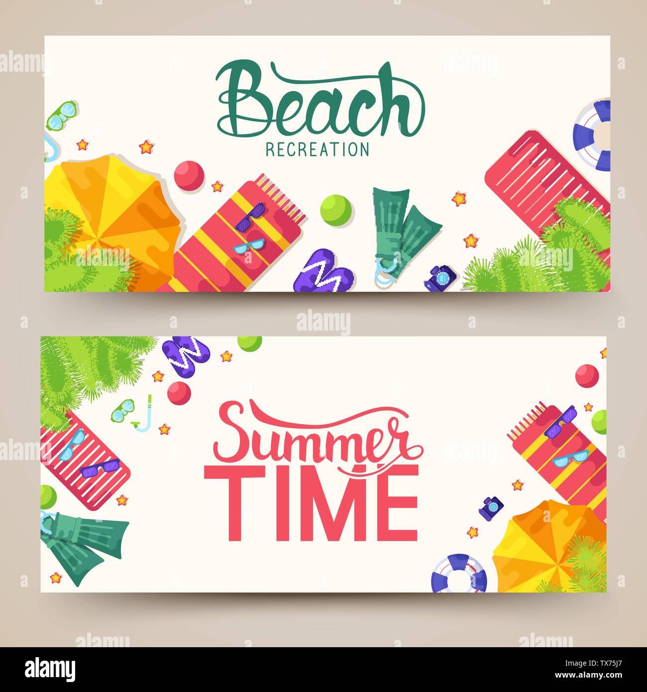 summer vecetion time horizontal banners vector illustration concept. Stock Vector
