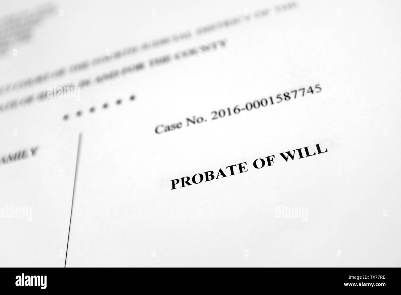 Probate filings court document estate planning legal proceedings Stock Photo