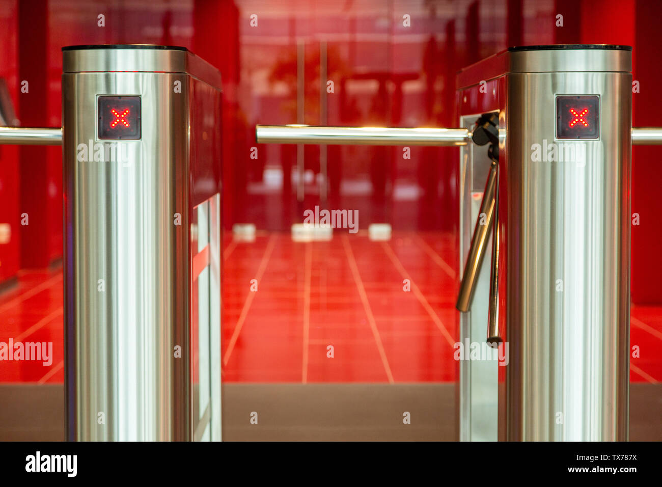 Security office center. Turnstile with card reader. Electronic ...