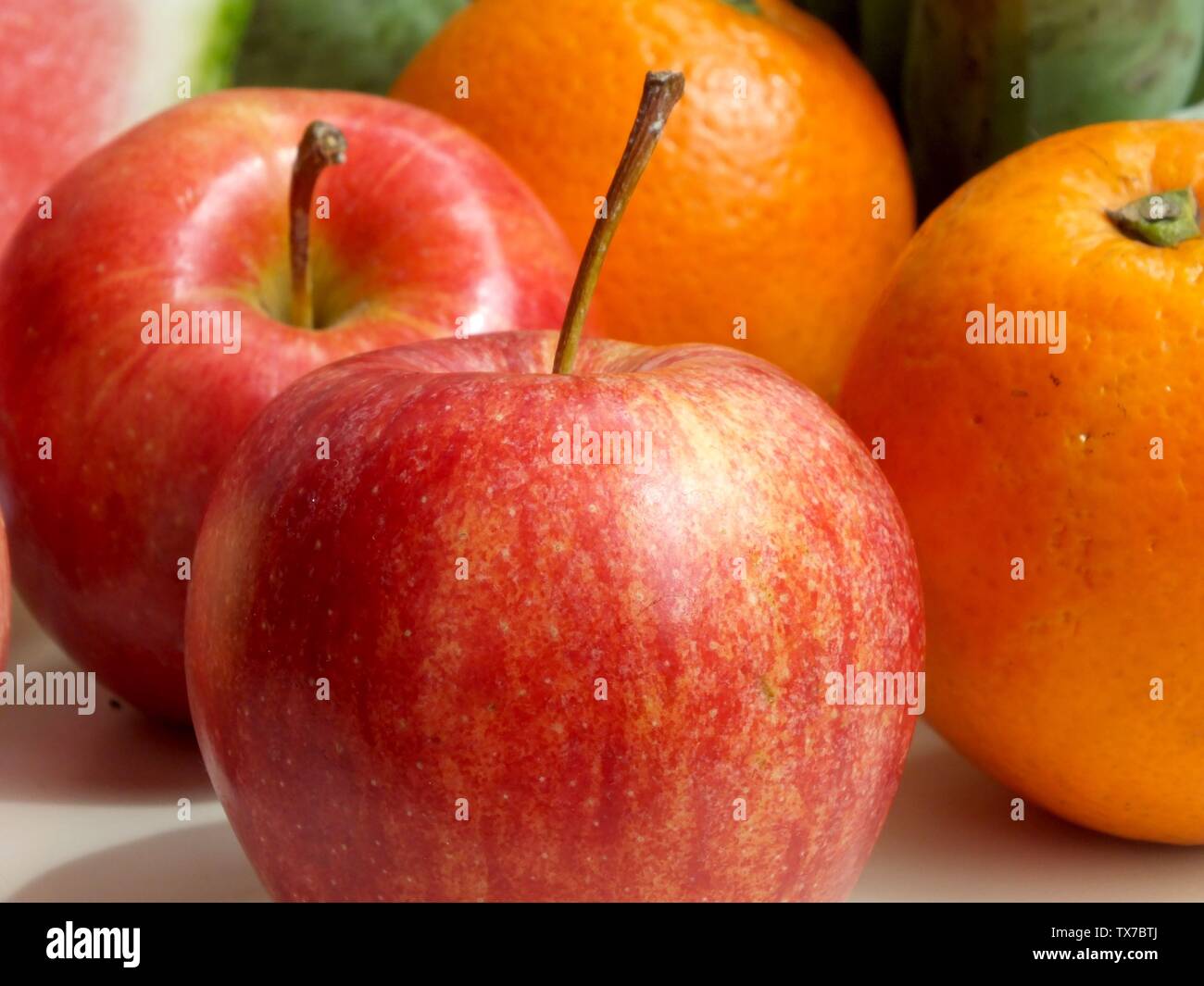 Green fruit, plant, red apple, apple, fruit, organic fruit Stock Photo