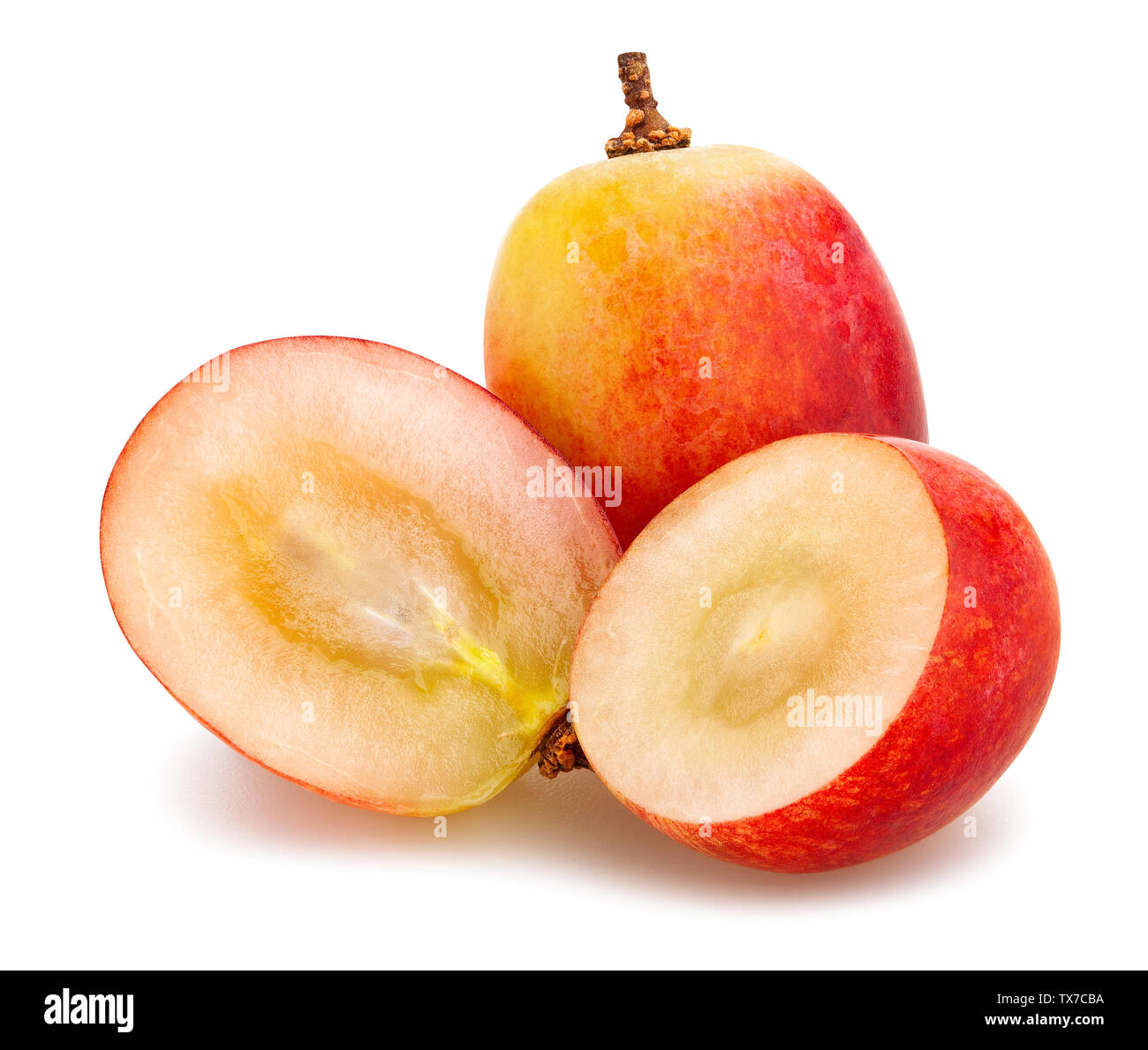 sliced red yellow grapes path isolated on white Stock Photo