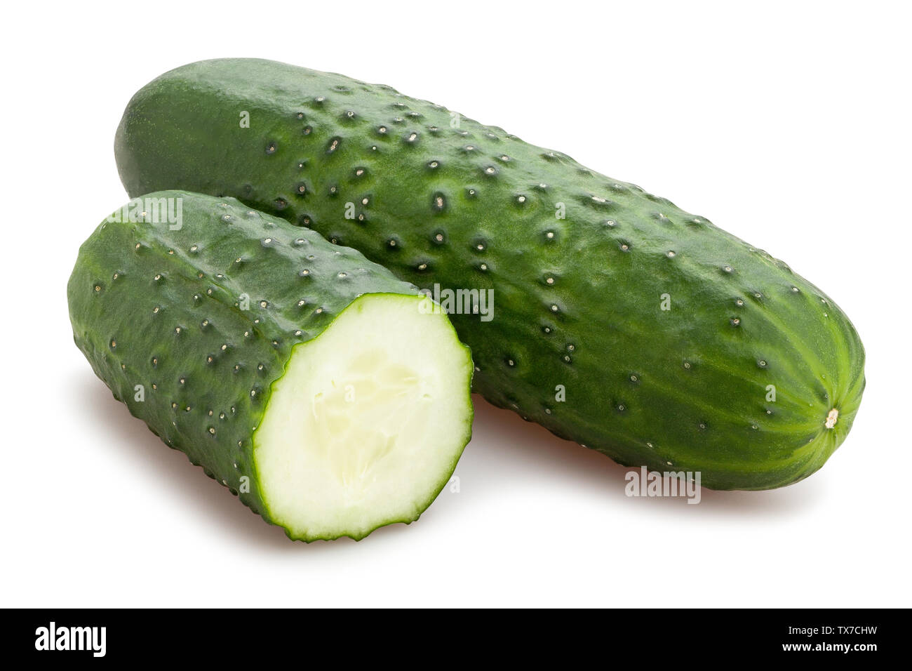 sliced cucumber path isolated on white Stock Photo