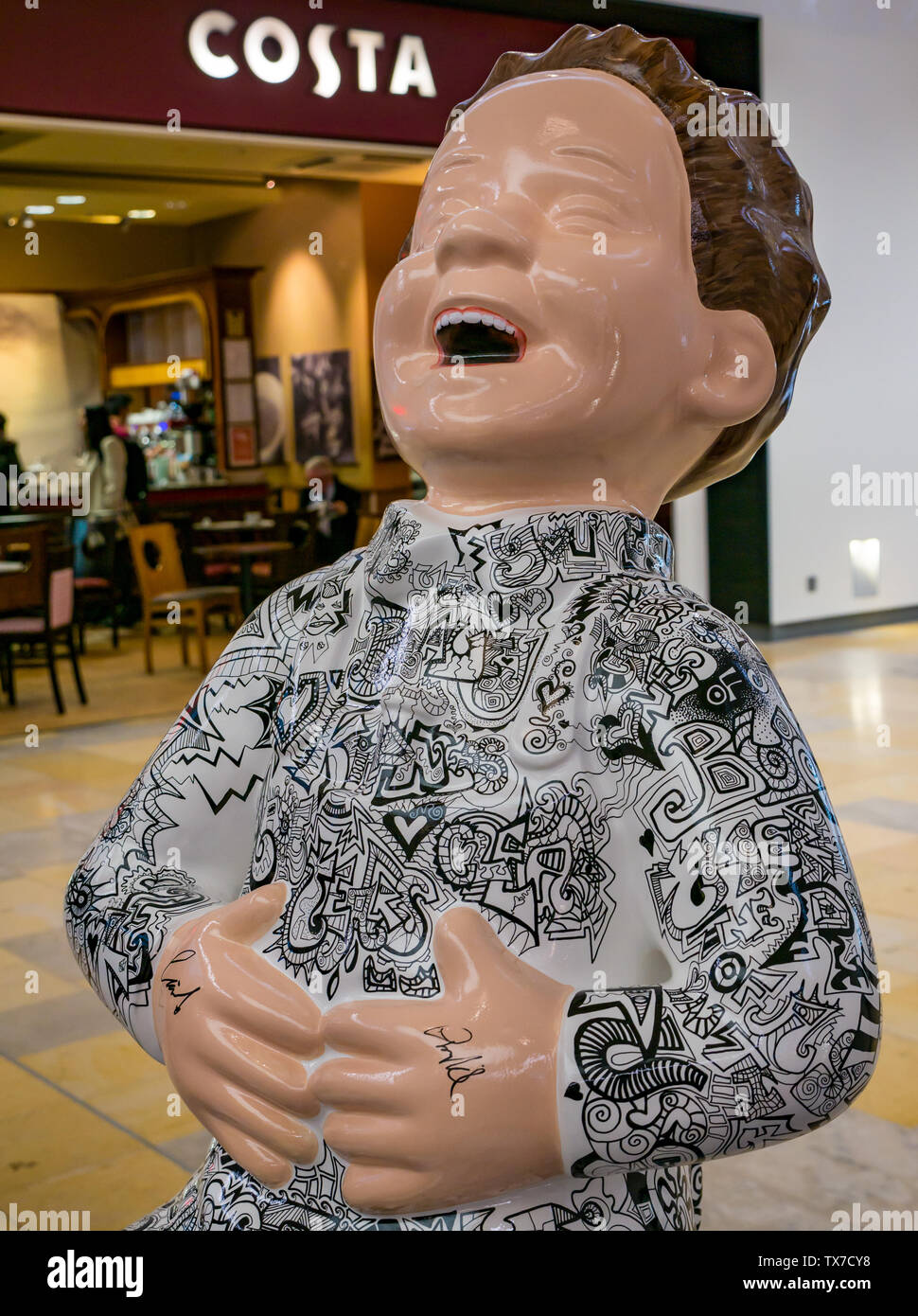 Oor Wullie Big Bucket Art Trail Charlie Reid, Proclaimers by Vanessa Gibson, Ocean Terminal, Leith,  Edinburgh, Scotland, UK Stock Photo