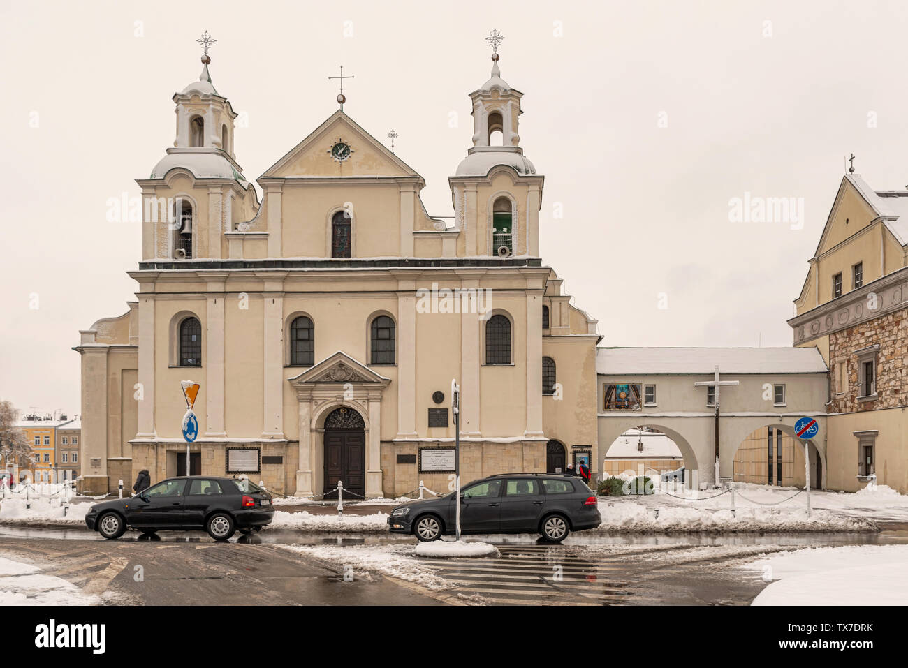 Czestochowa, Poland – Feb 4, 2019: View at the complex of the parish church of St Sigismund and a former Pauline monastery in Czestochowa, Poland. Stock Photo