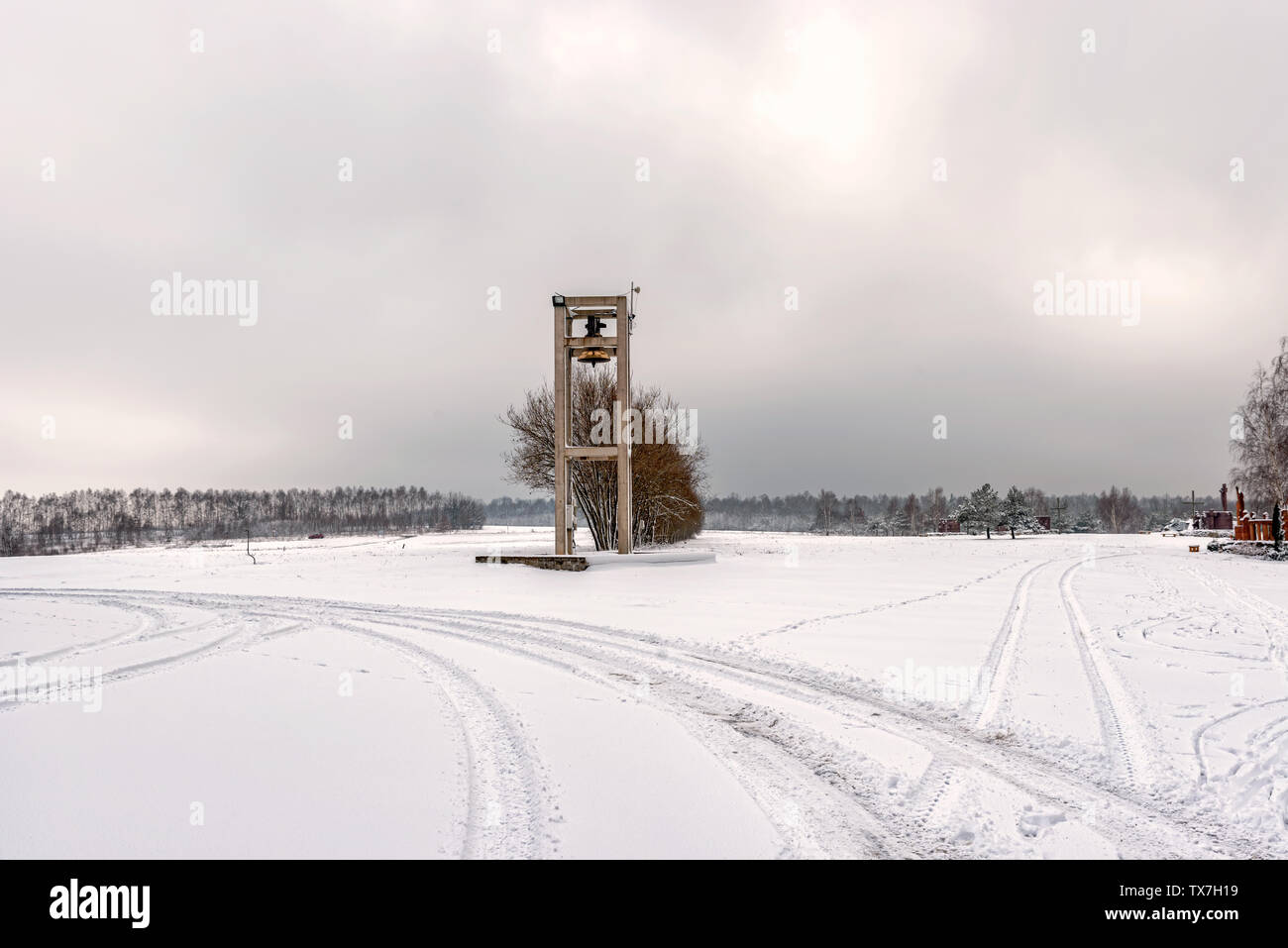 Beautiful winter landscape in the snowy countryside, a trip to the south Poland in January. Stock Photo