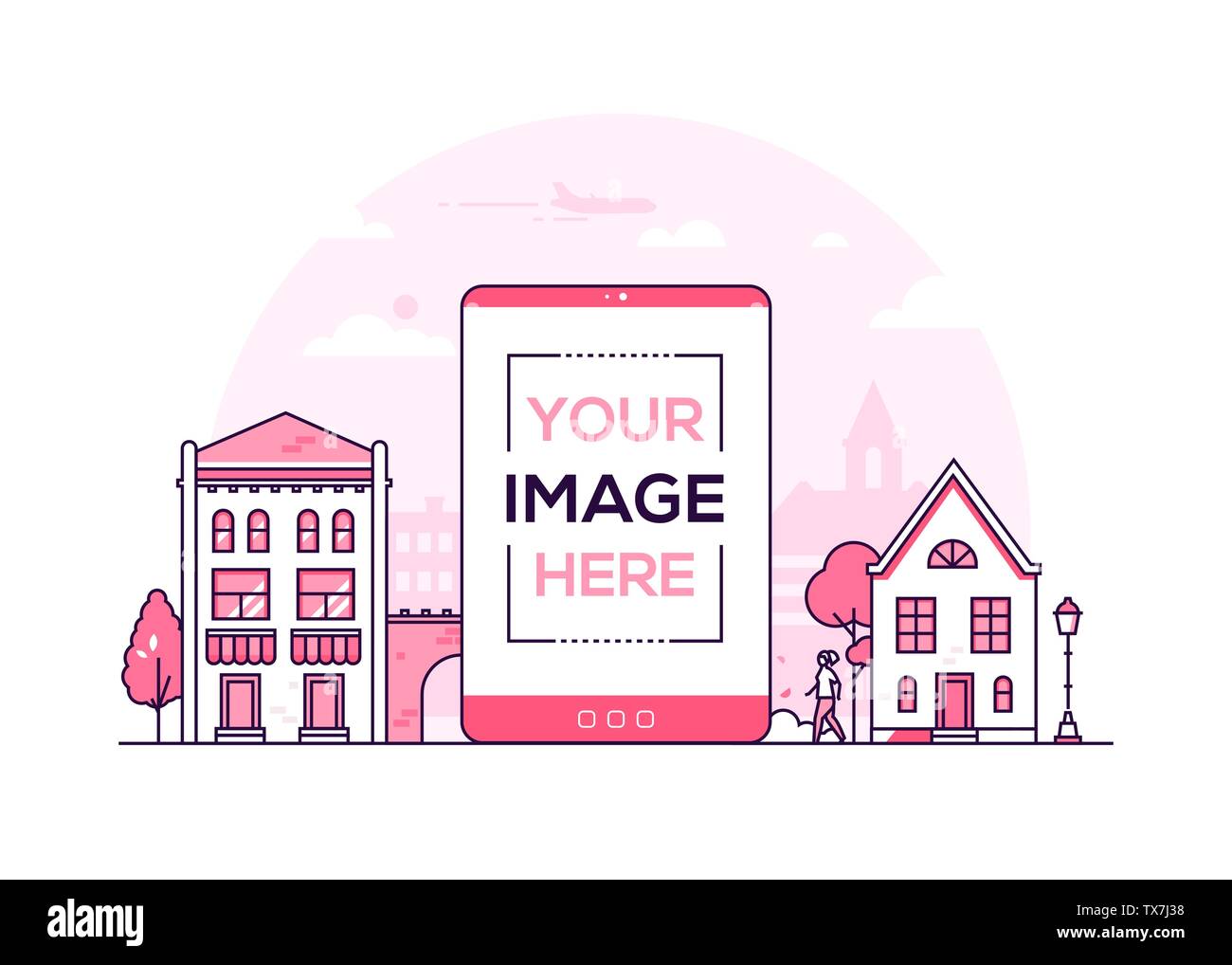 Town street - modern thin line design style vector illustration Stock ...