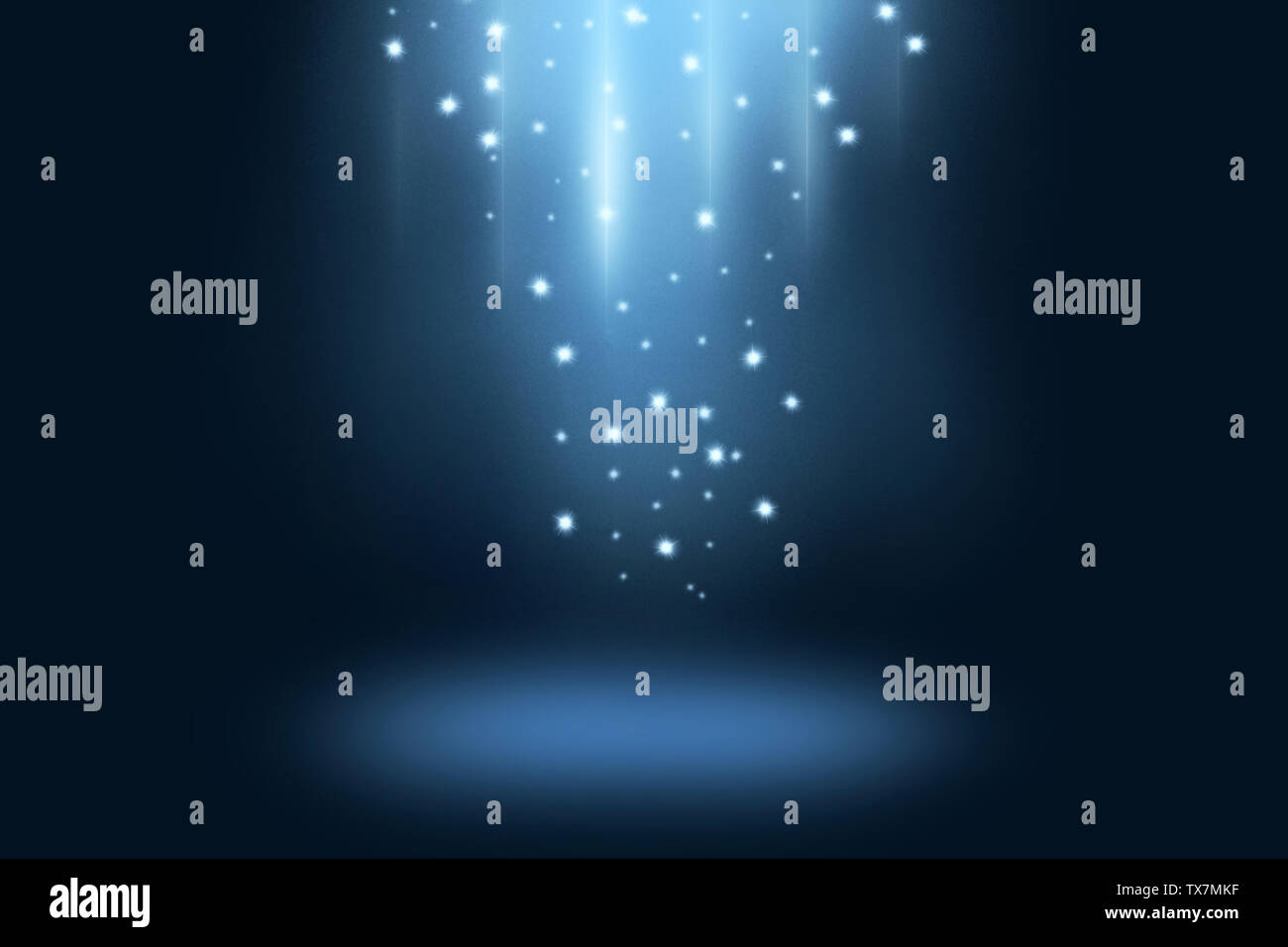 Blue dark stage and show background with light stars and spotlight  Stock Photo