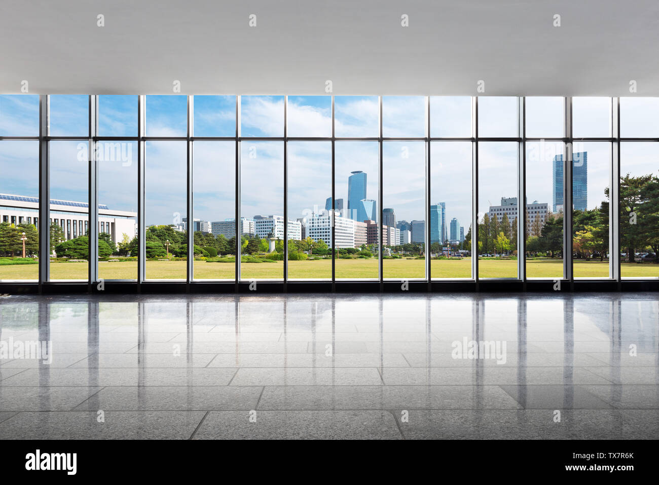 cityscape and skyline of seoul from window Stock Photo