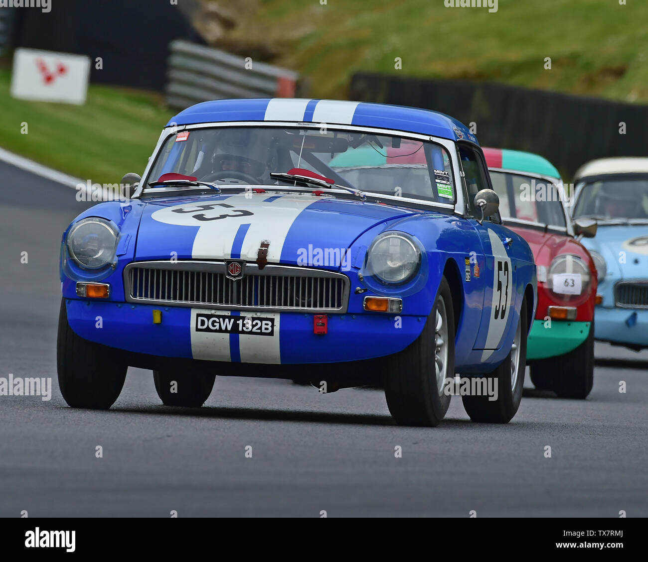 Kathy Sherry, MGB, Equipe GTS, Masters Historic Festival, Brands Hatch, May 2019. Brands Hatch, classic cars, classic event, Classic Racing Cars, FIA, Stock Photo