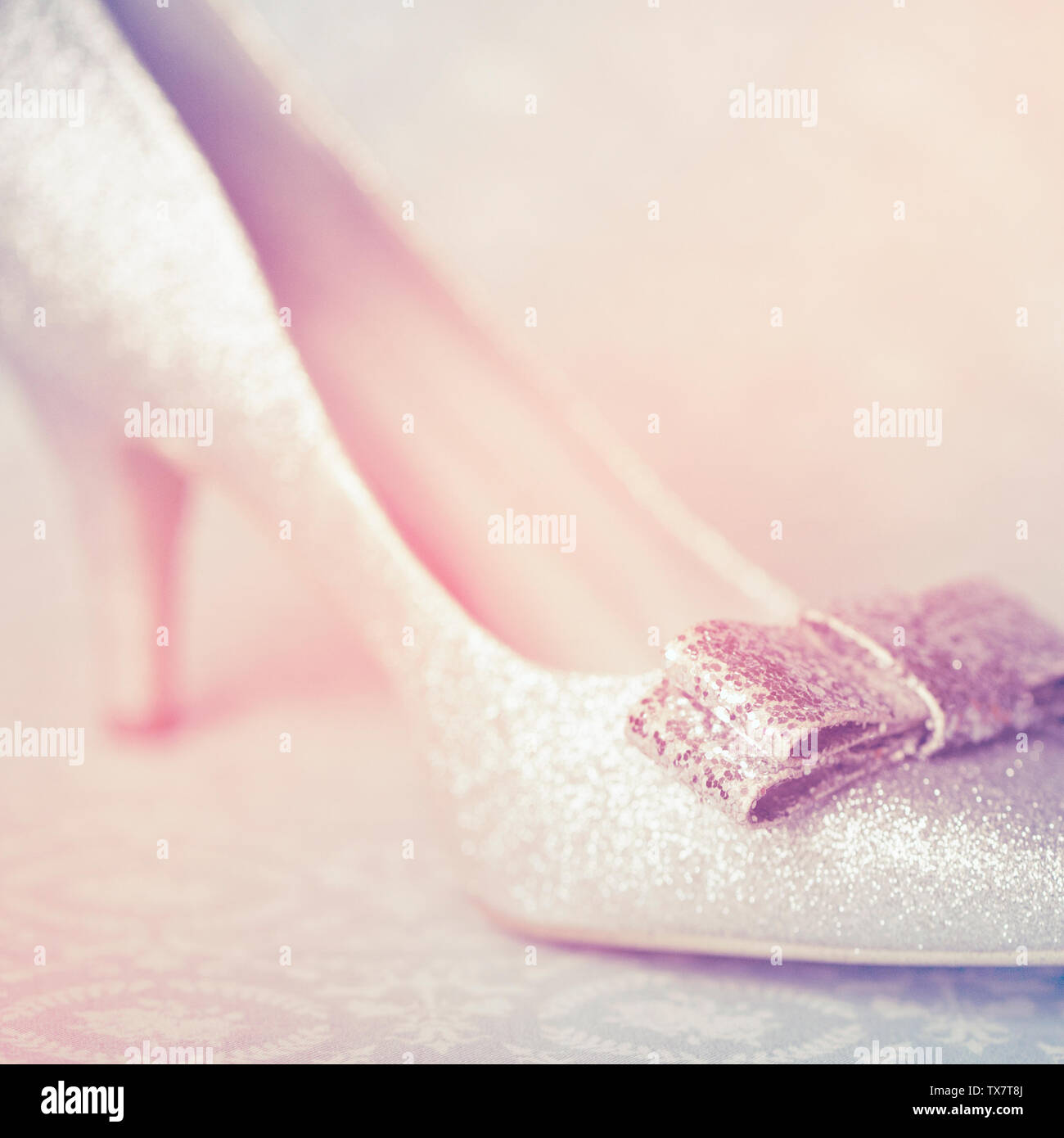Sparkling Highheel with glitter and ribbon Stock Photo