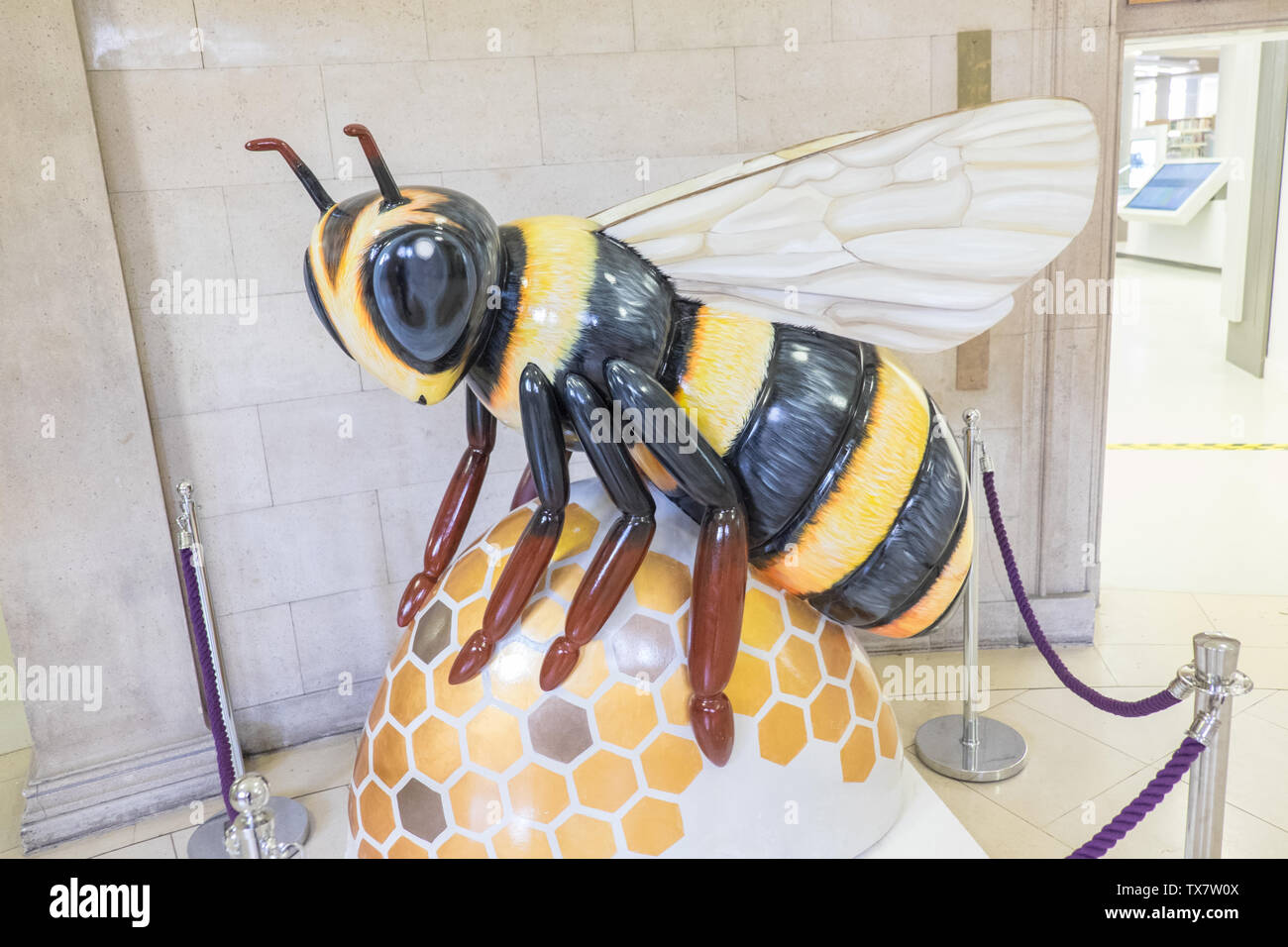 Manchester Bee,Bee,Central Library,Manchester Central Library,Manchester,north,northern,north west,city,England,English,GB,UK,Britain,British,Europe, Stock Photo
