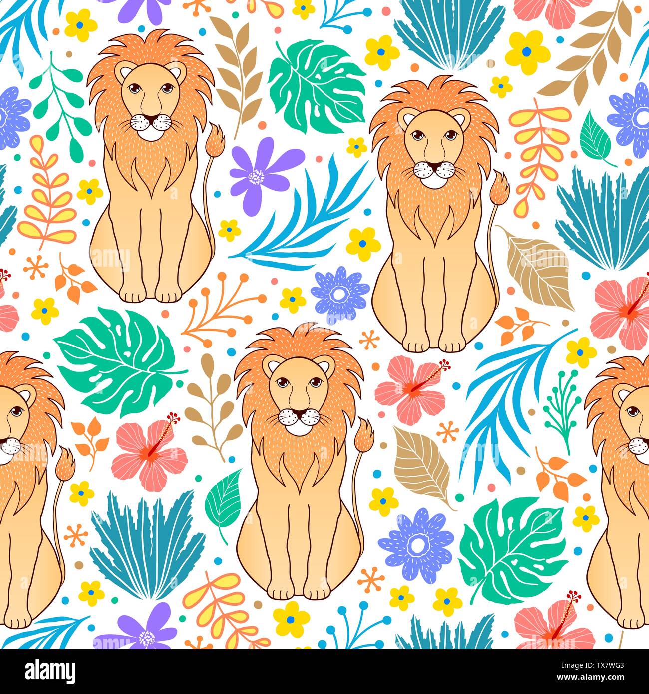 lions and tropical flowers Stock Vector Image & Art Alamy