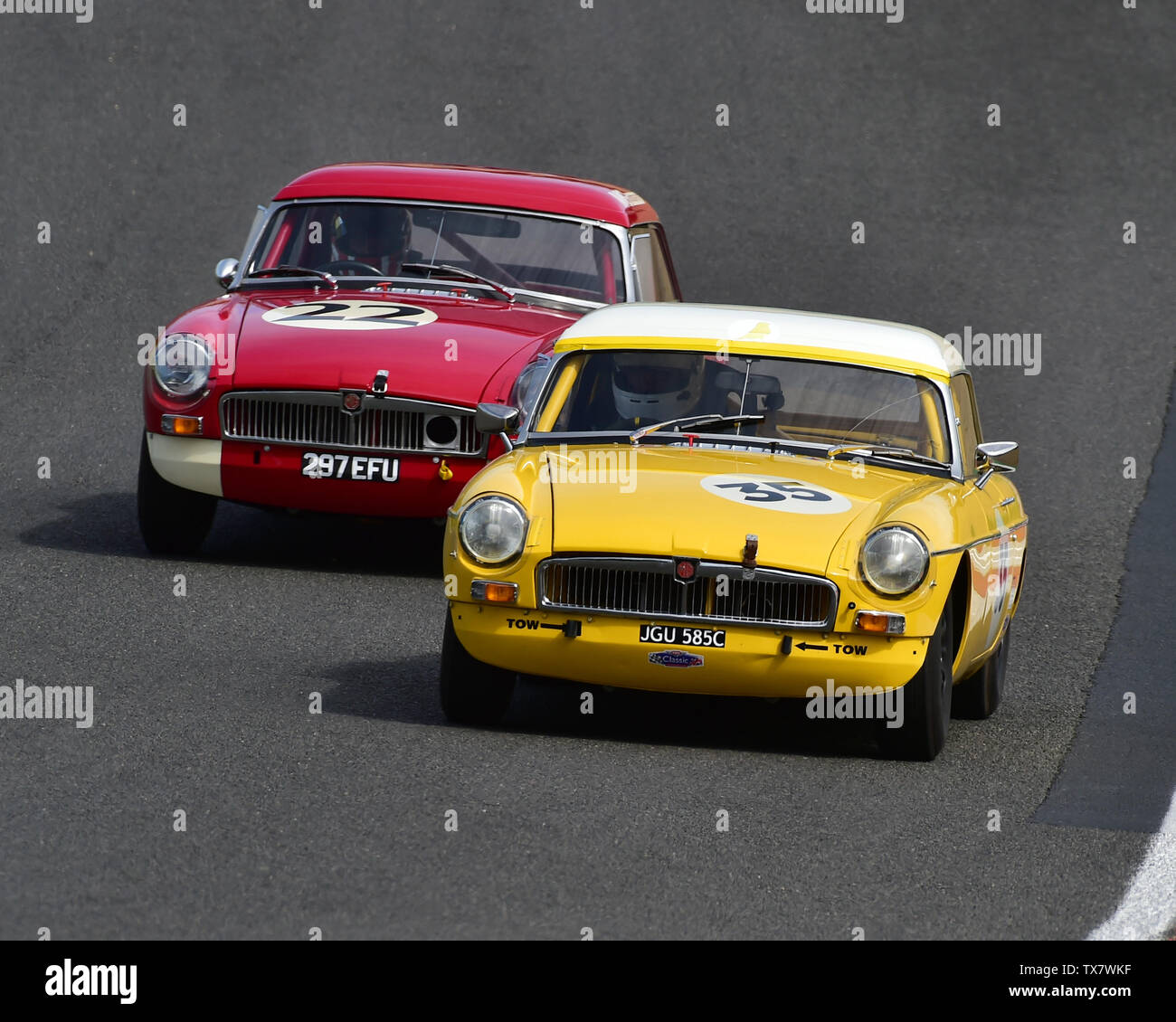 Tim Greenhill, MGB, Tom Smith, MGB, Equipe GTS, Masters Historic Festival, Brands Hatch, May 2019. Brands Hatch, classic cars, classic event, Classic Stock Photo