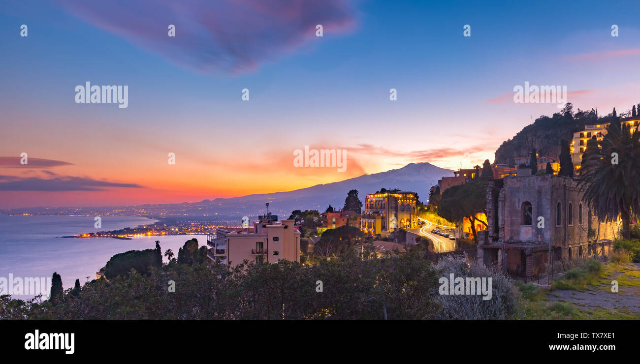 Mount Etna at sunset, Sicily, Italy Stock Photo