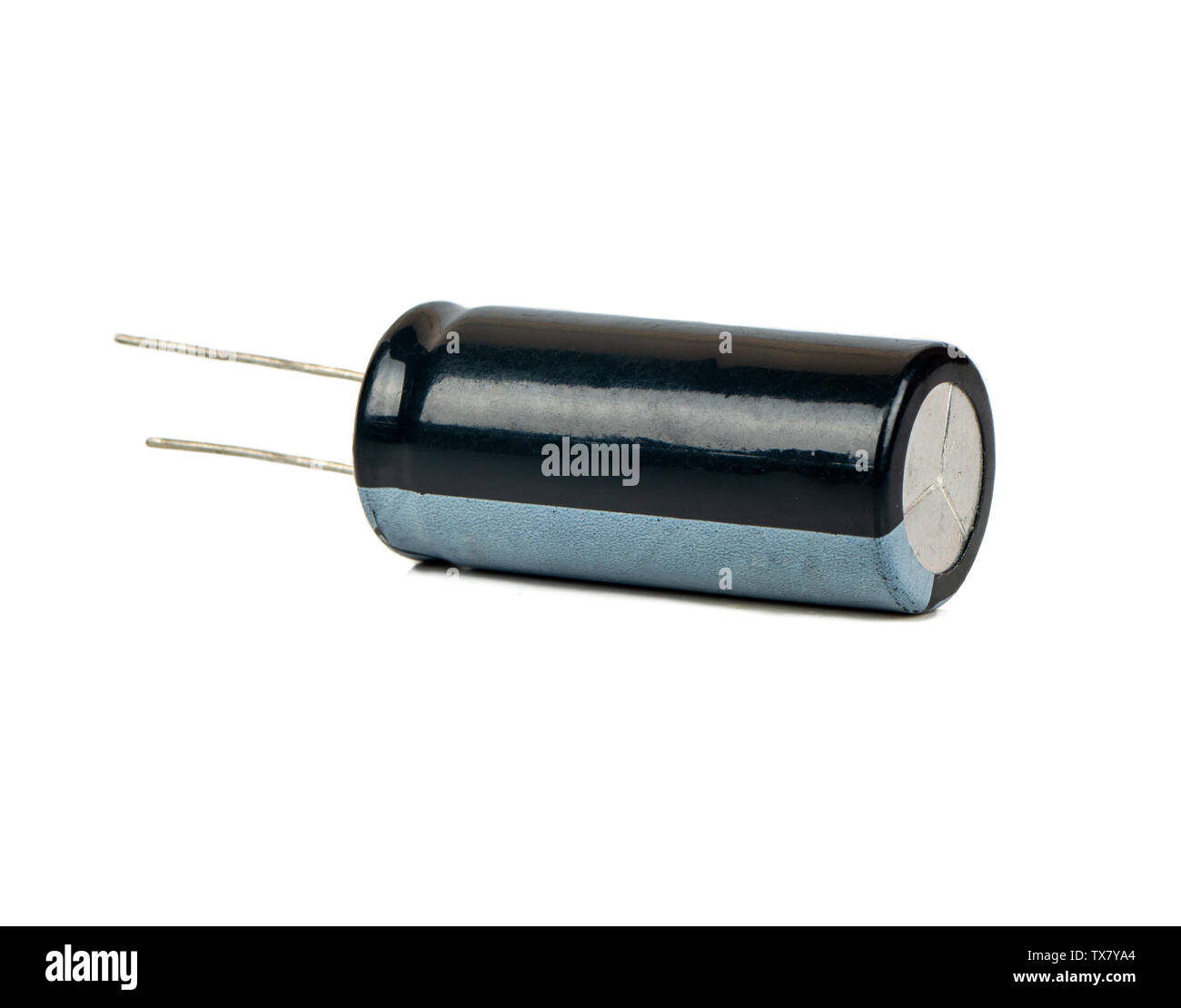 Black radio capacitor detail isolated on white background Stock Photo