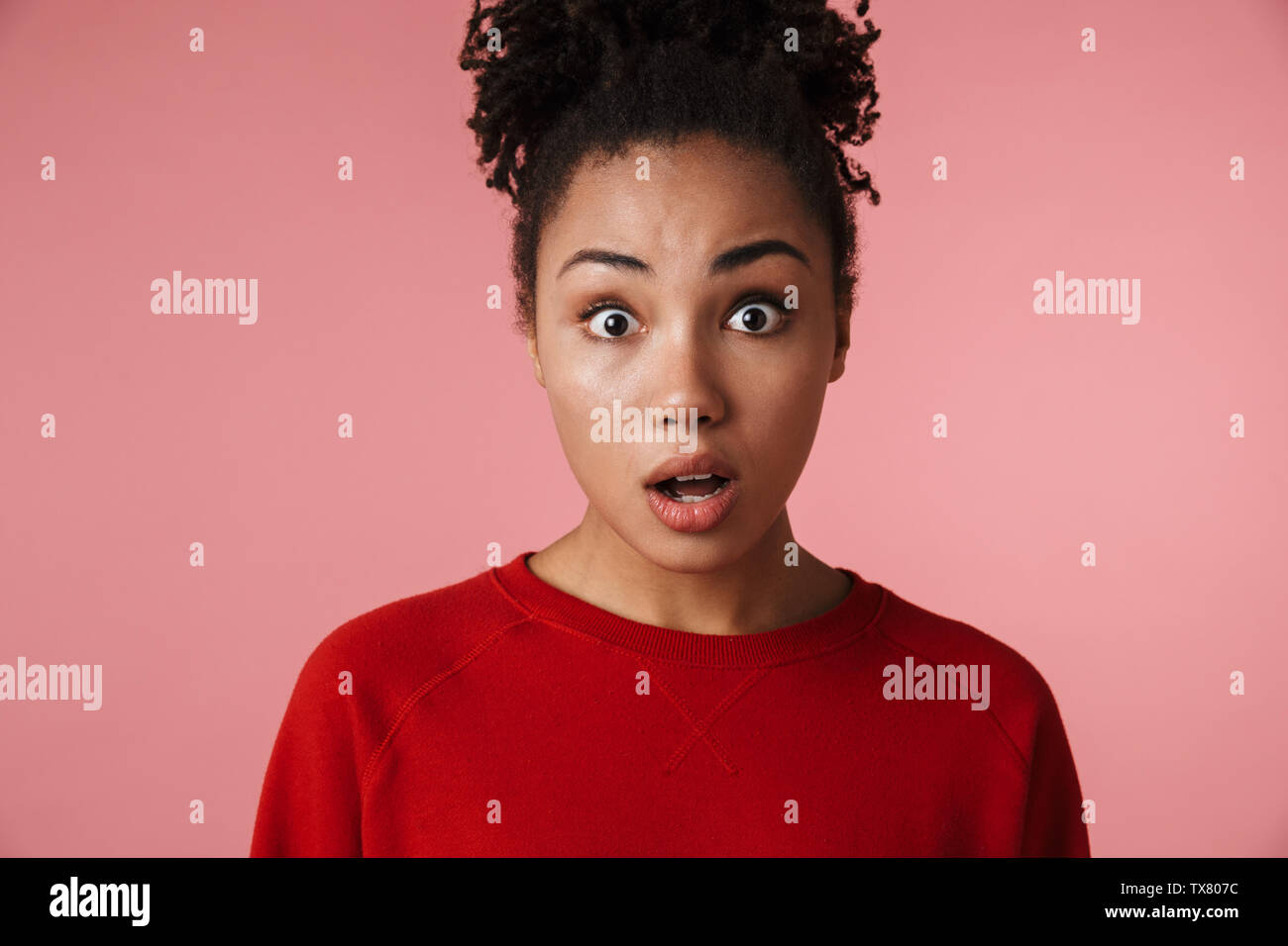 Image of a beautiful amazing young shocked african woman posing ...