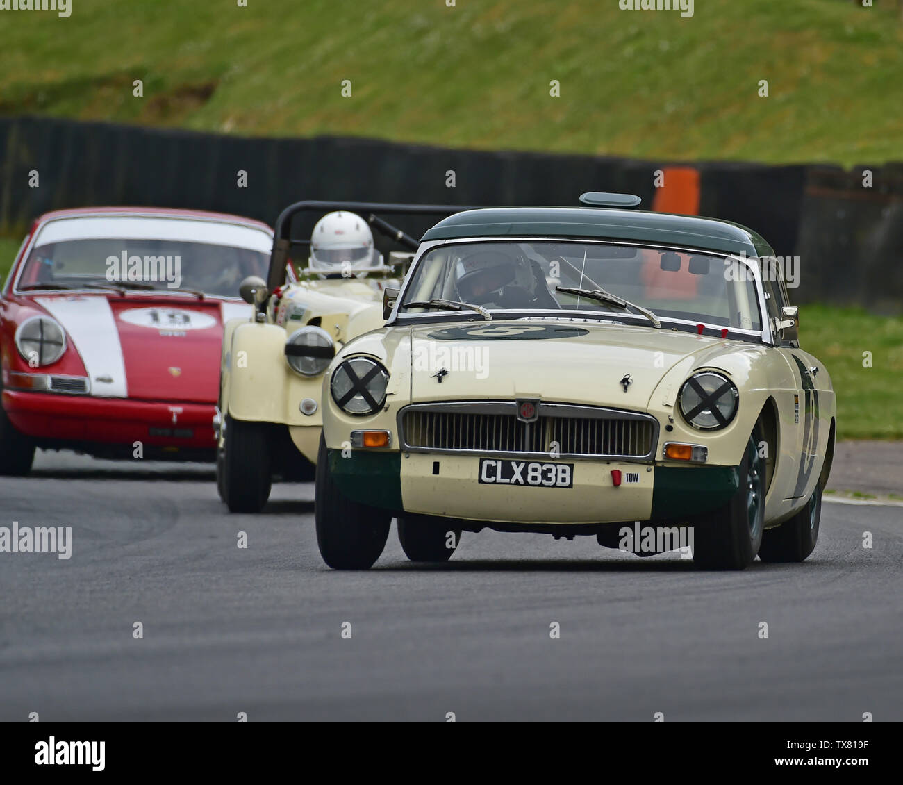 David Keers Trafford, MGB, Equipe GTS, Masters Historic Festival, Brands Hatch, May 2019. Brands Hatch, classic cars, classic event, Classic Racing Ca Stock Photo