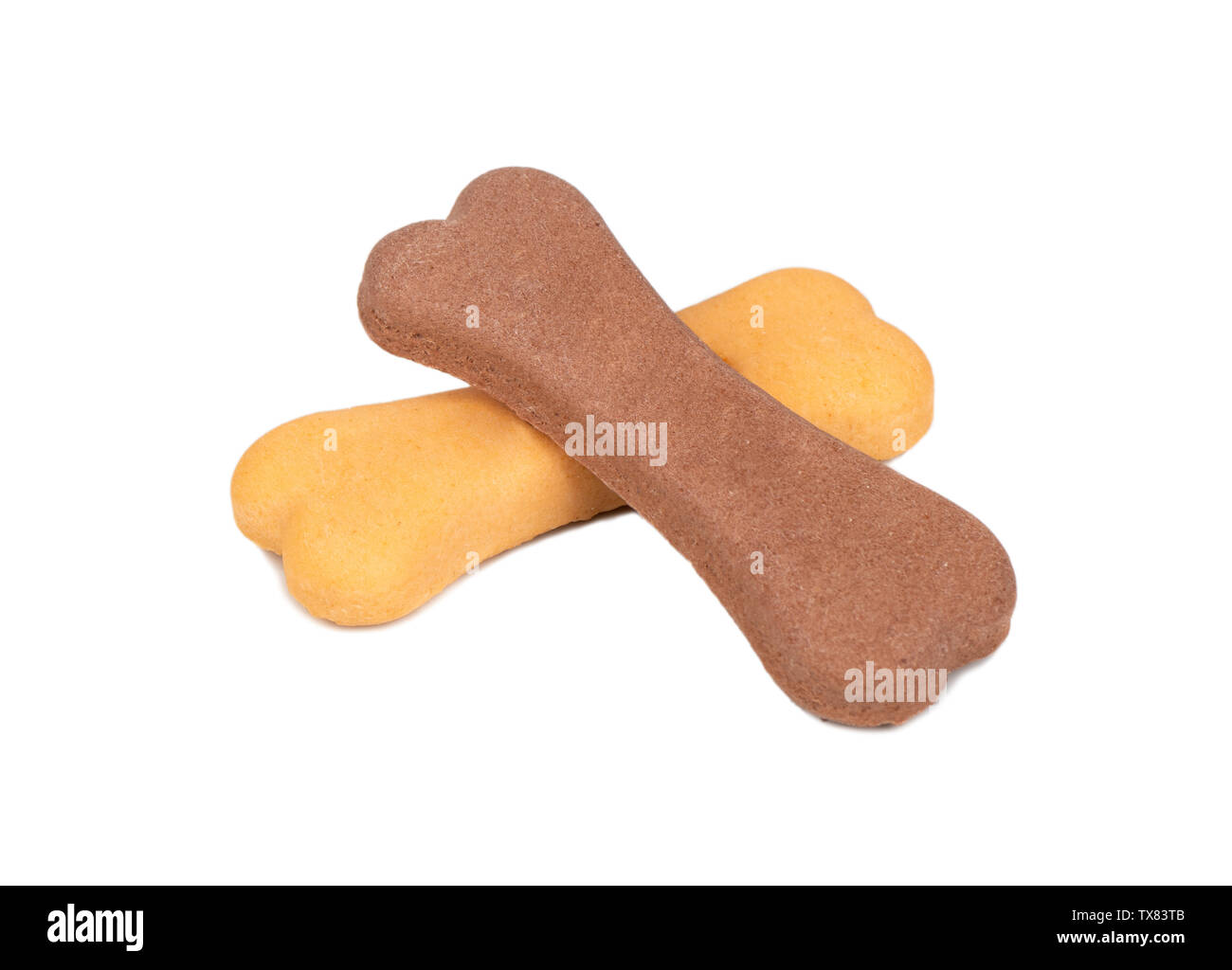 Dog biscuits in bone shape isolated on white background Stock Photo