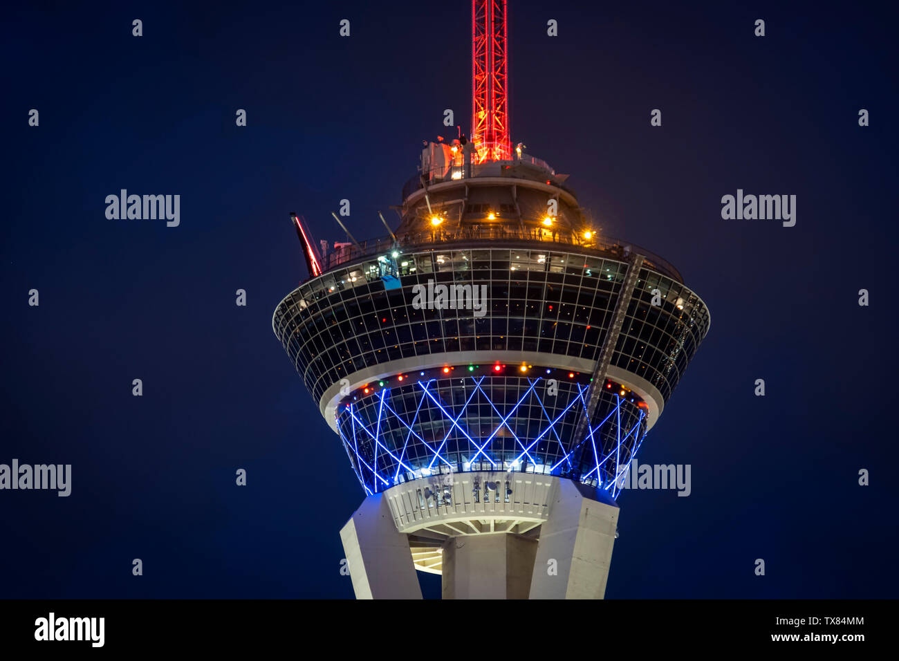 The top of the Stratosphere at night, Las Vegas, Nevada, USA Stock Photo