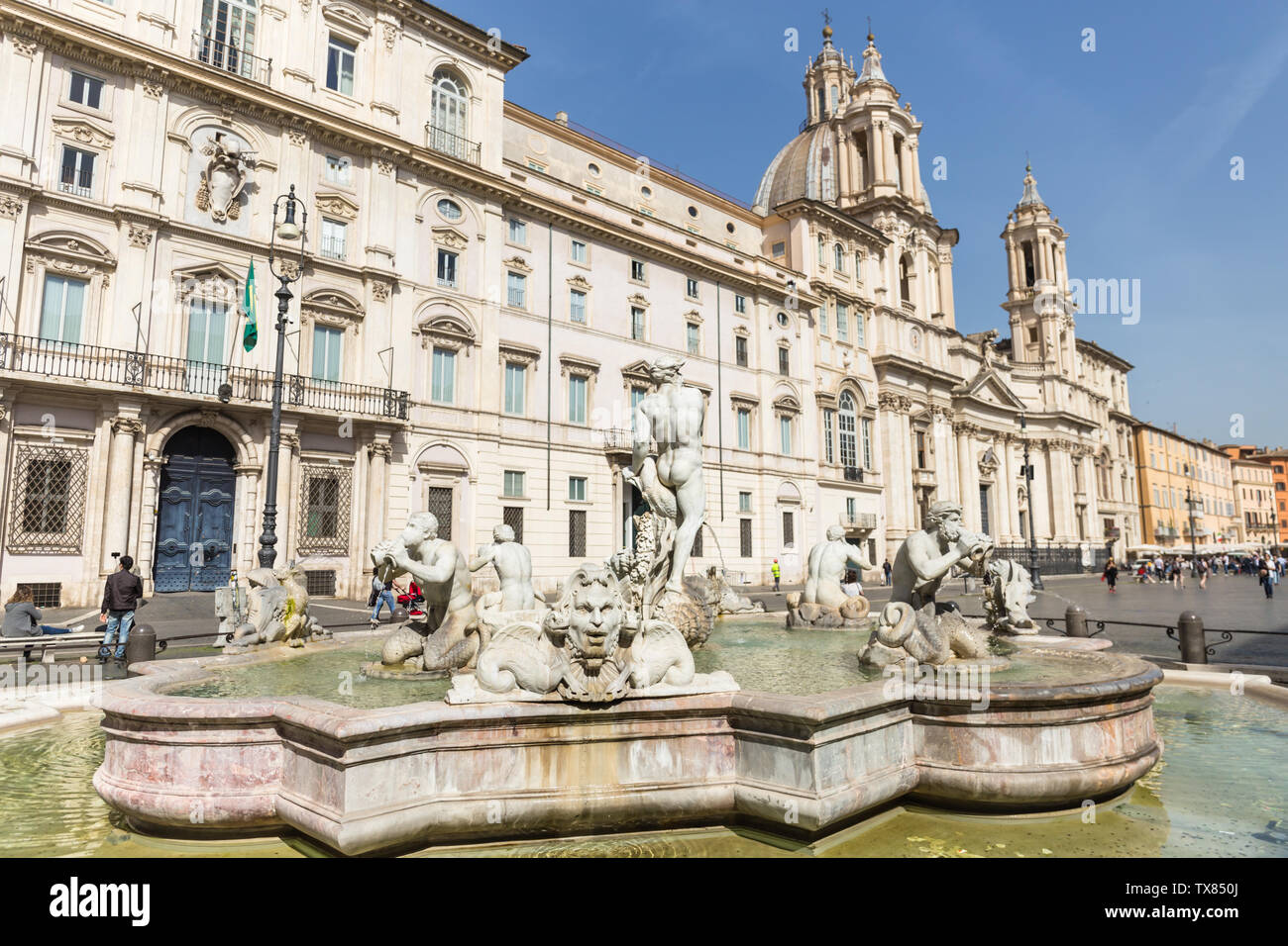 ROME, ITALY - APRIL 24, 2019: The Moor Fountain (Italian: Fontana del Moro) in Navona Square. Stock Photo