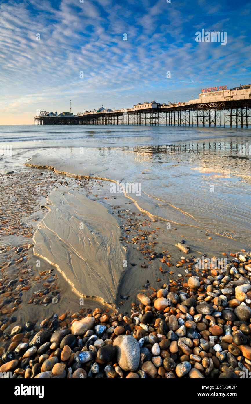 The Palace Pier at Brighton captured at low tide. Stock Photo