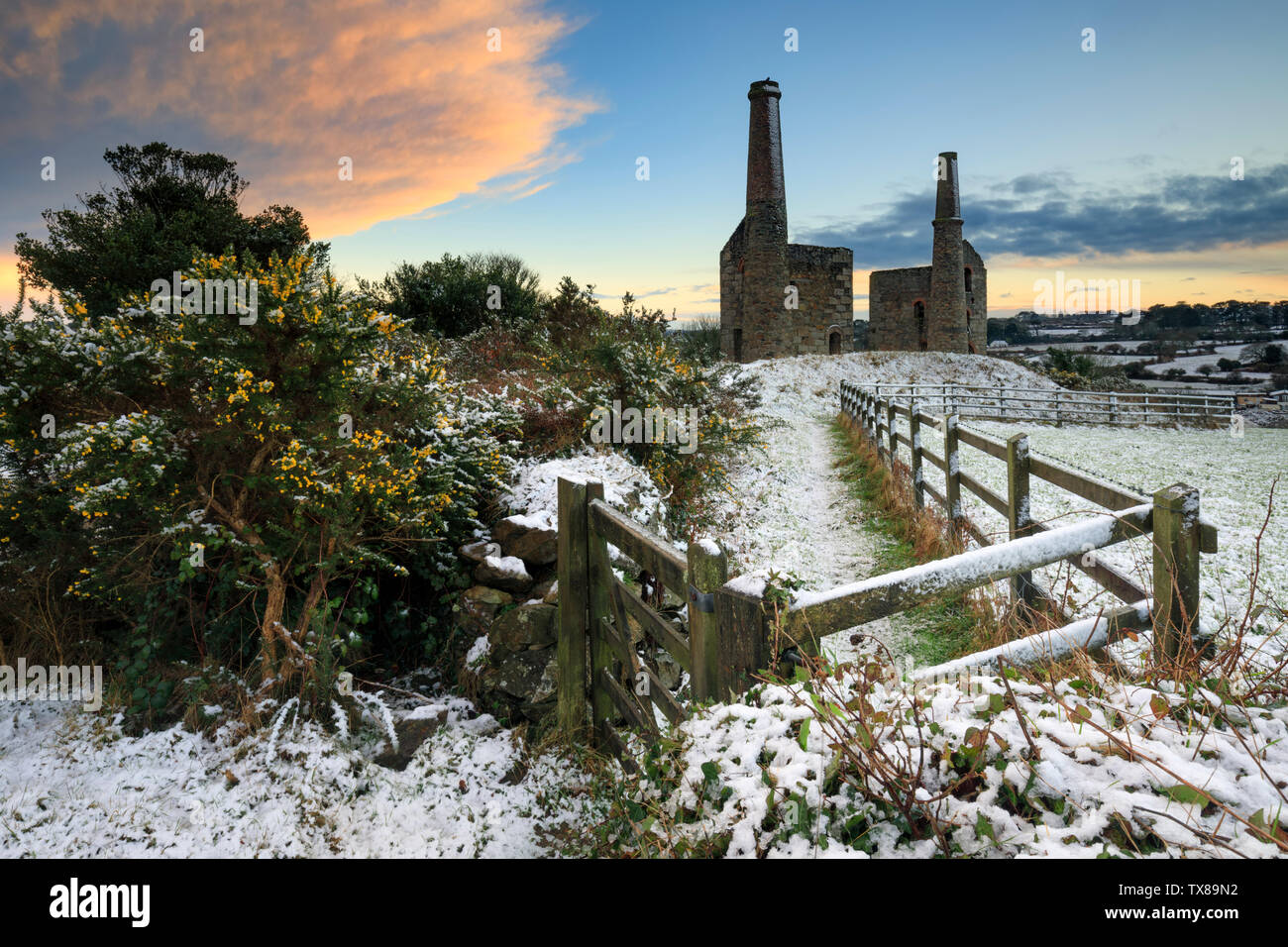 Snow Wheal Unity Wood Mines in Cornwall Stock Photo