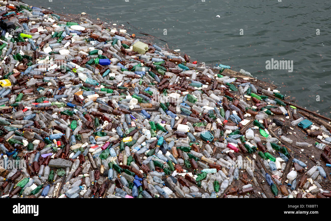 Trash and garbage floating on the surface of the water Stock Photo Alamy