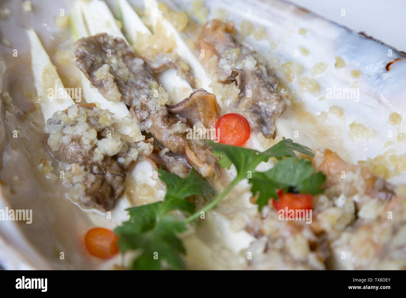 Chinese cuisine steamed clam meat Stock Photo Alamy