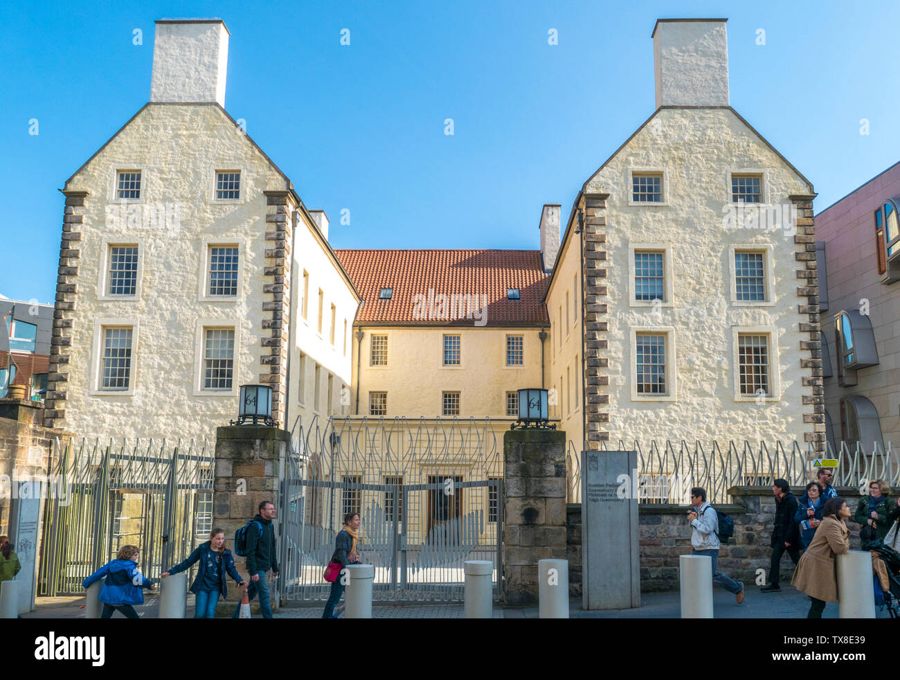 Wide views of the exterior of Queensberry House - a 17th century Grade A listed building, on Canongate, the Royal Mile, Edinburgh, Scotland, UK. Stock Photo