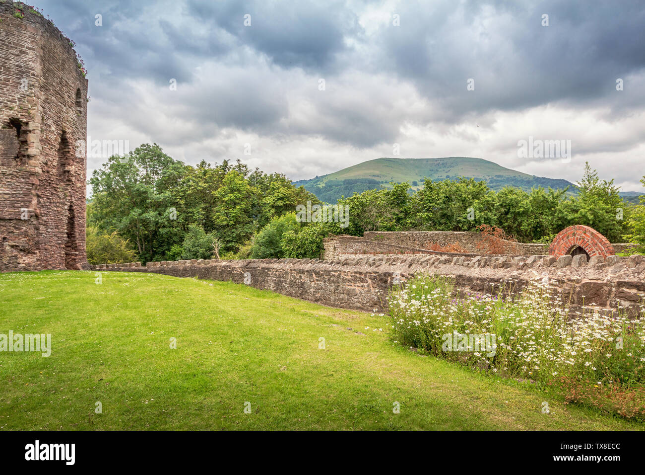 11th Century Castle Ruins in Abergavenny, Wales. Stock Photo