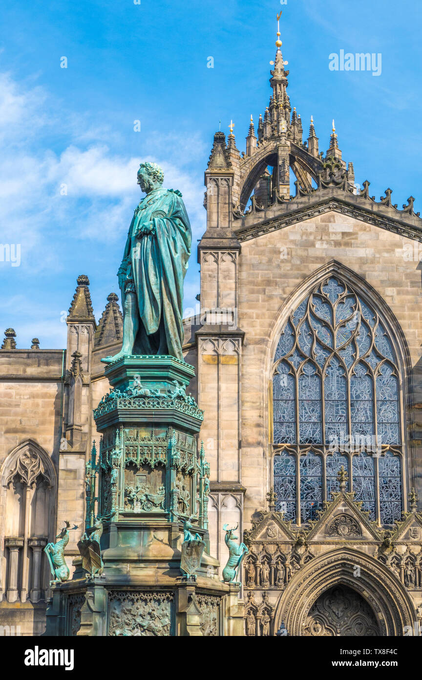 Duke of Buccleuch statue outside ancient St Giles Cathedral, on the