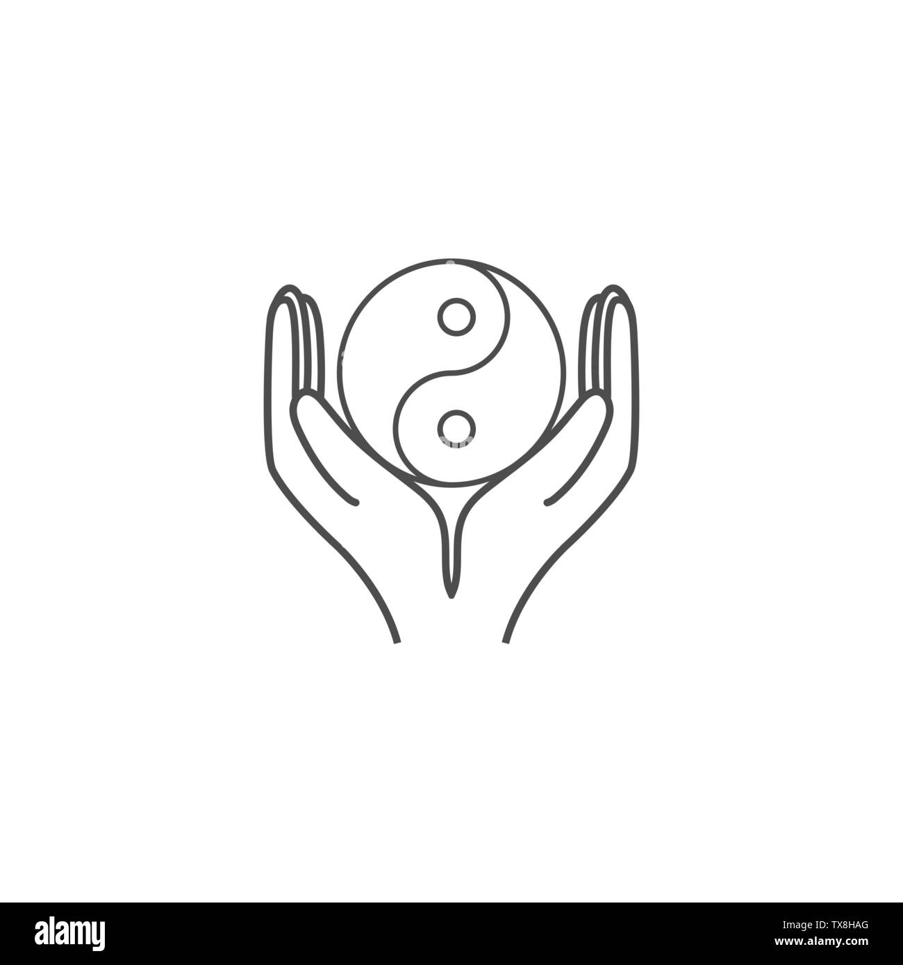 Vector illustration, flat design. Hands holding yin yang icon Stock Vector