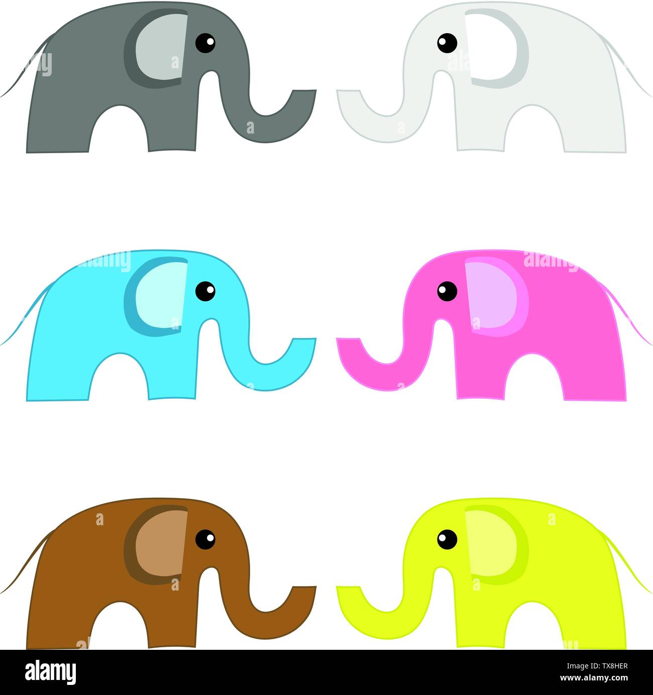 Cute elephants kawaii cartoon vector characters set. Adorable and funny  animal different poses and emotions isolated sticker, patch. Anime baby boy  elephants emoji on blue background, Stock vector