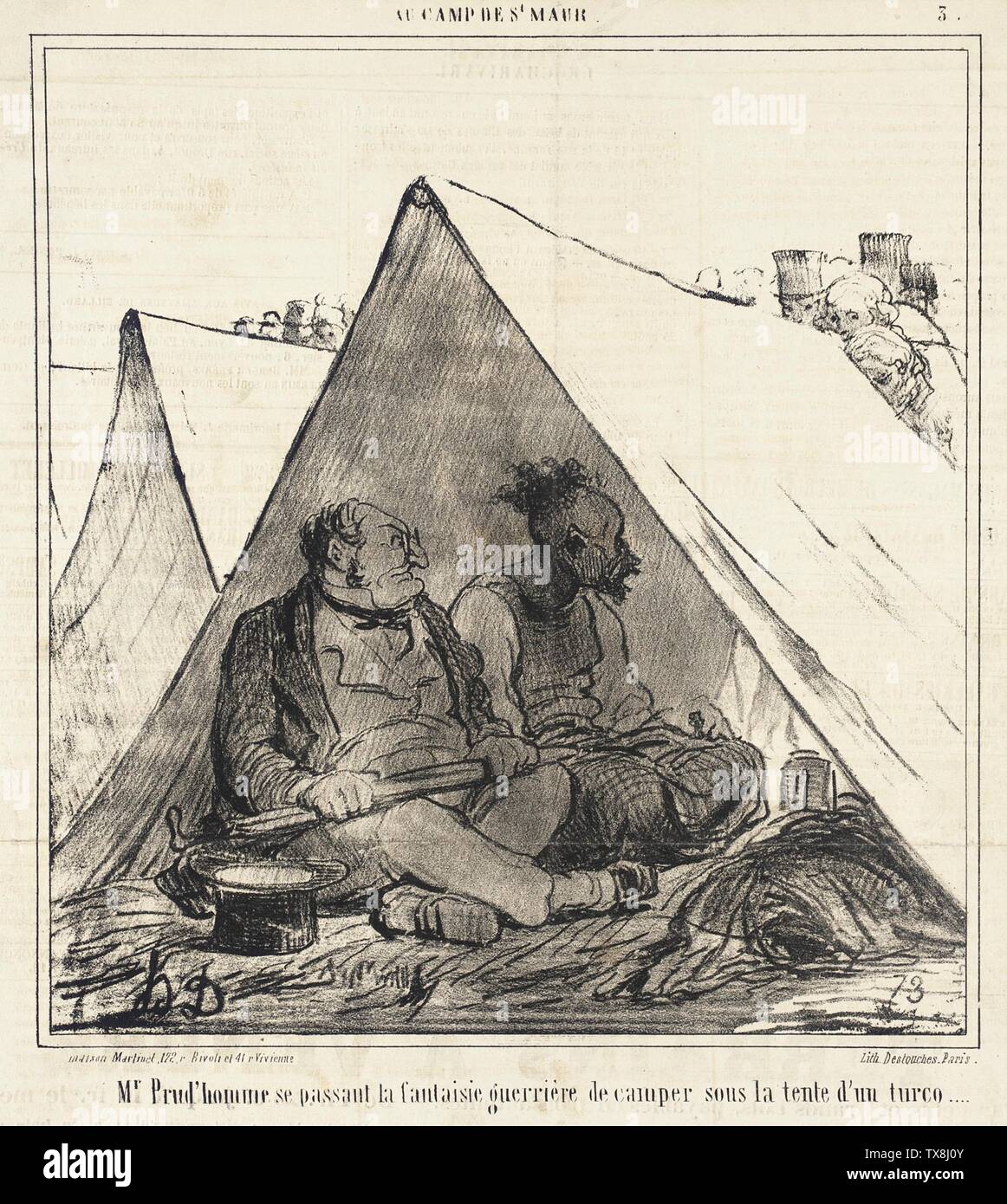 M. Prud'homme se passant la fantaisie...;  France, 1859 Series: Au Camp de Saint-Maur Periodical: Le Charivari, 18 August 1859 Prints; lithographs Lithograph Sheet: 9 3/4 x 9 1/16 in. (24.78 x 23.02 cm) Gift of Mrs. Florence Victor from The David and Florence Victor Collection (M.91.82.312) Prints and Drawings; 1859date QS:P571,+1859-00-00T00:00:00Z/9; Stock Photo