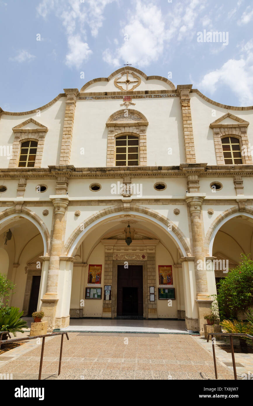 The Roman Catholic church of Our Lady of the graces, Church of the Virgin Mary of the Graces, Terra Santa, Larnaca, Cyprus. June 2019 Stock Photo