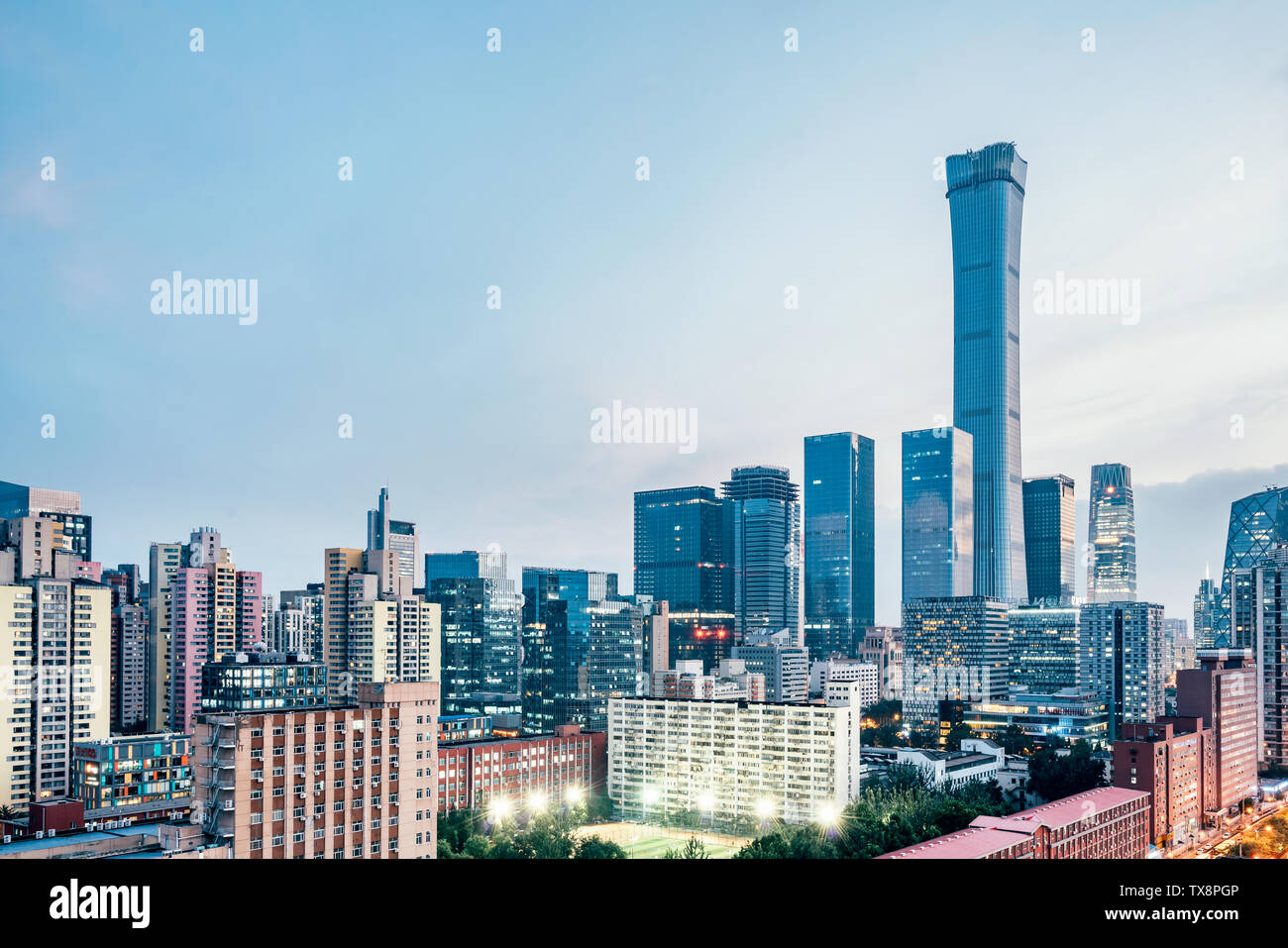 Dusk scenery of CBD in Beijing, China Stock Photo